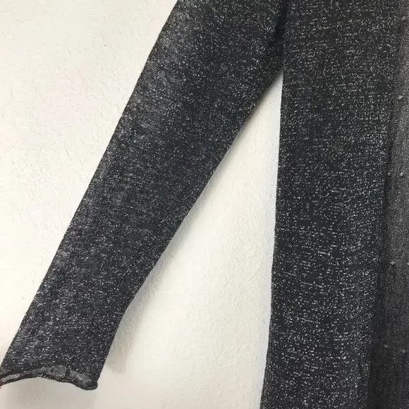 Eileen Fisher Linen Blend Metallic Open Front Sheer Cardigan Lagenlook Size M - Picture 6 of 10